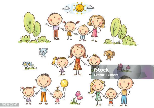 Happy Families Set With Children Vector Illustration Stock Illustration - Download Image Now