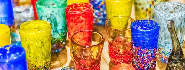 Photo of Traditional colorful murano glass goblets  for sale, Murano, Venice, Italy