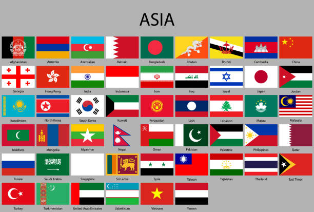alle flaggen von asien. - singapore stock-grafiken, -clipart, -cartoons und -symbole