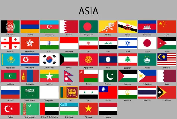 Vector illustration of all flags of Asia.
