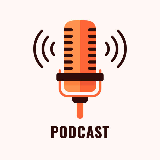 illustrazioni stock, clip art, cartoni animati e icone di tendenza di podcast logotipo. - microphone backgrounds music speaker