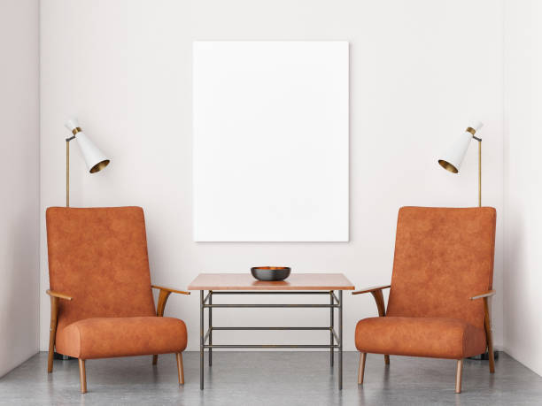istock Mock up poster, hipster background, armchair, table retro style 1053624022