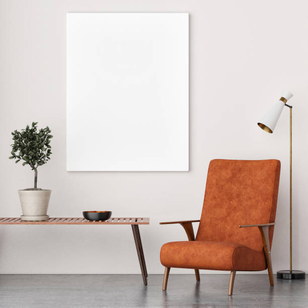 istock Mock up poster, hipster background, armchair, table retro style 1053626898