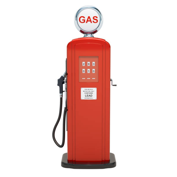 retro pompa gazowa. renderowanie 3d izolowane na białym tle - station gasoline old fuel pump zdjęcia i obrazy z banku zdjęć