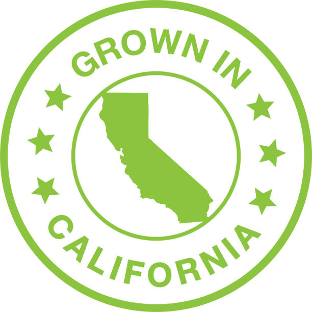 Grown In California Stamp Seal Beautiful seal to show that your fruits or vegetables were grown with love in California. robert stock stock illustrations