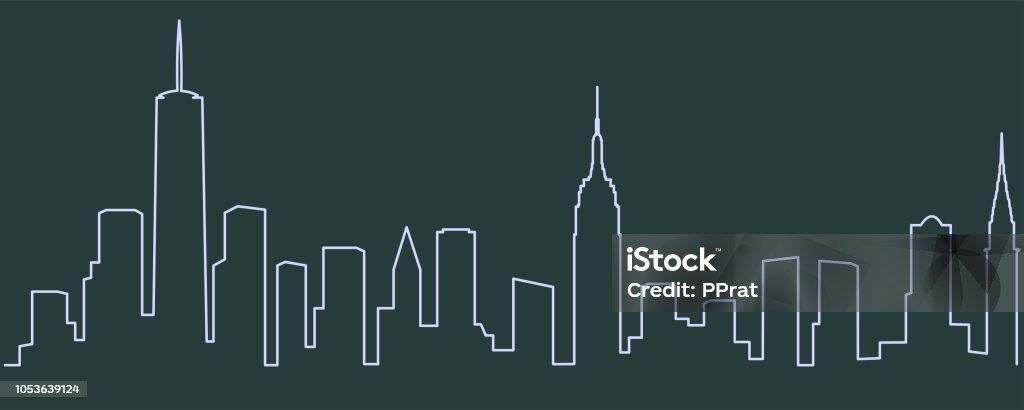 Sola línea Skyline de Nueva York - arte vectorial de Ciudad de Nueva York libre de derechos