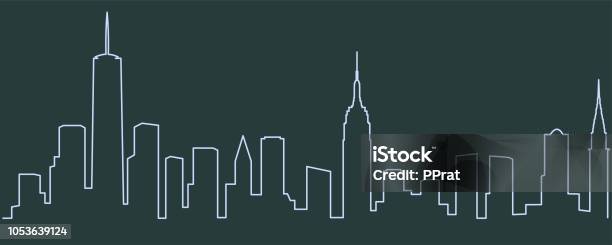 New York Single Line Skyline - Arte vetorial de stock e mais imagens de Cidade de Nova Iorque - Cidade de Nova Iorque, Horizonte Urbano, Contorno