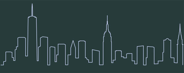 New York Single Line Skyline New York Single Line Skyline new york city stock illustrations