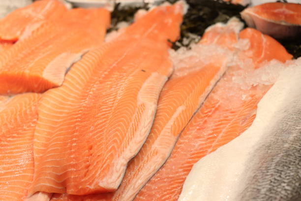 istock Fresh salmon at a fish market 1053640040