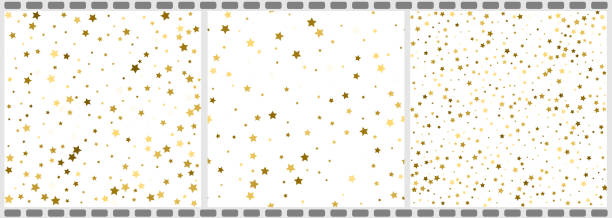 istock Gold flying stars confetti christmas frame vectors set, premium sparkles stardust border backgrounds. Holiday party decor, Christmas stars background vectors, flying gold sparkles confetti on white. 1053640154