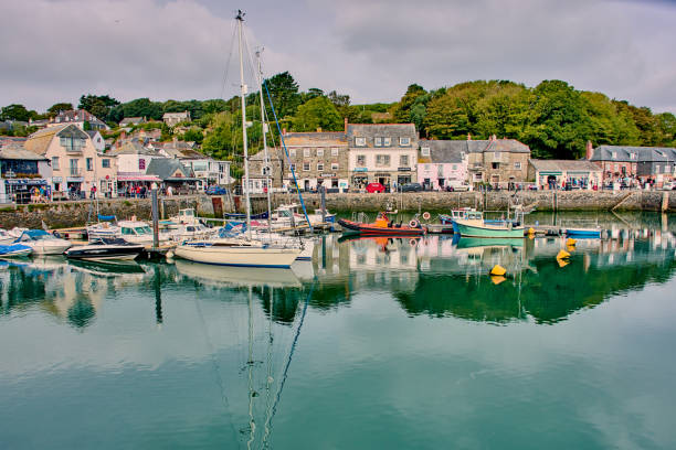 Padstow, Cornwall, England - October 05, 2018: Harbor of the small village Padstow in the North of Cornwall, England.