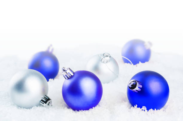 istock Christmas colored balls on snow isolated background. Christmas background concept 1053646356