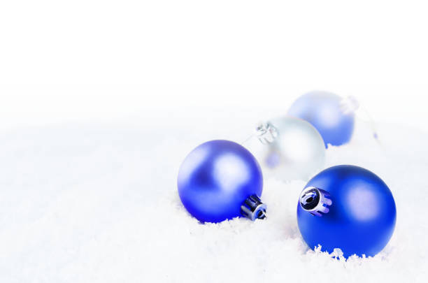 Christmas colored balls on snow isolated background. Christmas background concept
