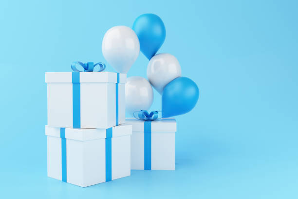 istock 3d Balloons and gift boxes on blue background. 1053648266