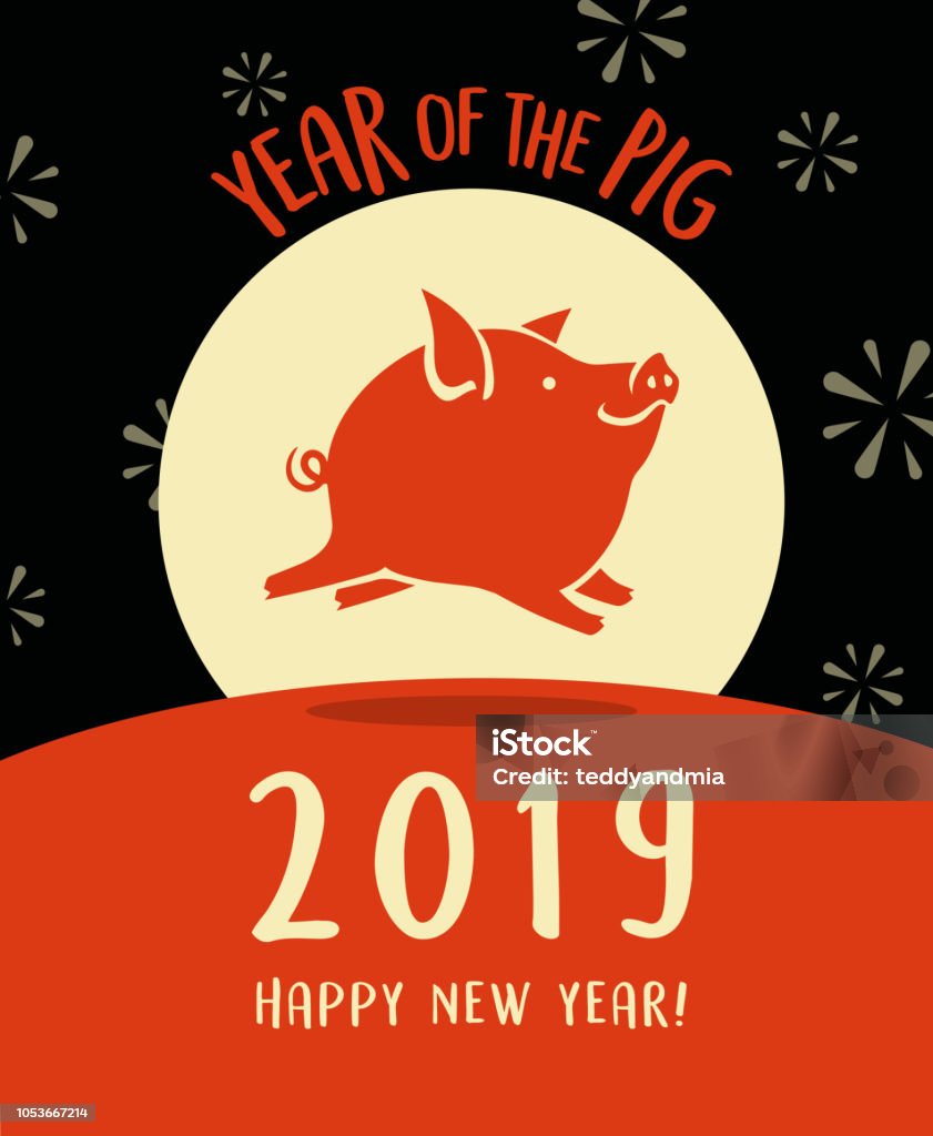 2019 année du cochon, bonne année design avec volant mignon de porc. - clipart vectoriel de Porc - Mammifère ongulé libre de droits