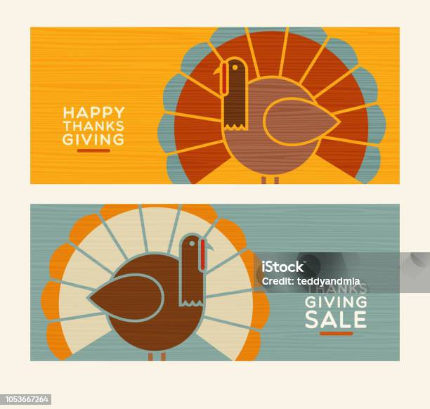 Thanksgiving Turkeys And Text Designs Vector Design Elements Stock Illustration - Download Image Now