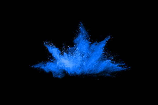 istock Blue powder explosion on black background. Colored cloud. Colorful dust explode. Paint Holi. 1053668680