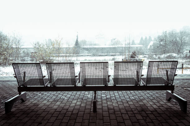 istock Train station in a snowy day 1053672186