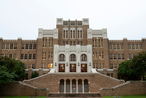 Little Rock, USA - August 12, 2018. The historic building of Little Rock Central High School, a landmark in the city and famous for its role in the desegregation of public schools in US.