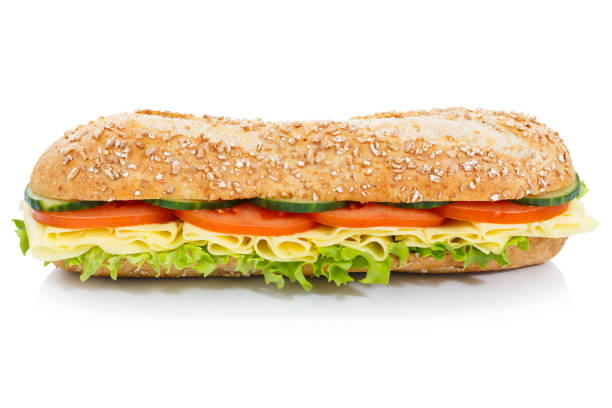 istock Baguette sub sandwich whole grains with cheese lateral isolated 1053690030