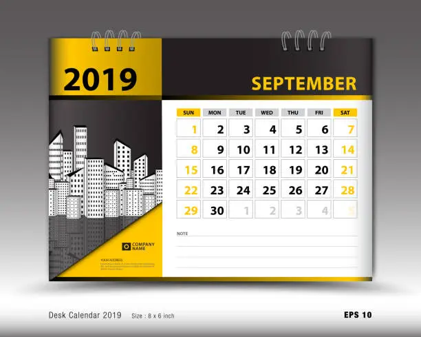 Vector illustration of Desk calendar for october 2019 template, Printable calendar, Planner design template, Week starts on Sunday, Stationery design, vector illustration