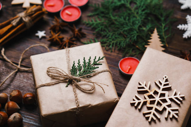 istock Gift boxes and Christmas decorations, close up 1053703902