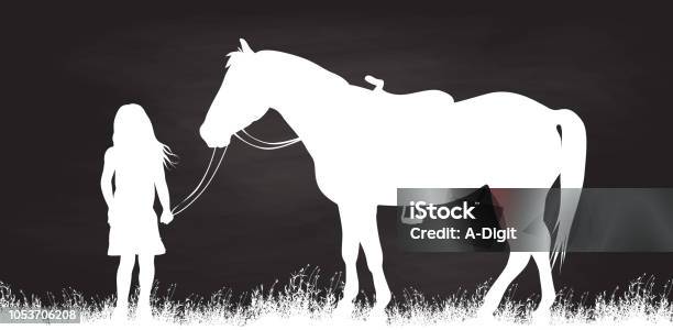 Farm Girl Horse Companion Stock Illustration - Download Image Now - Horse, Girls, In Silhouette