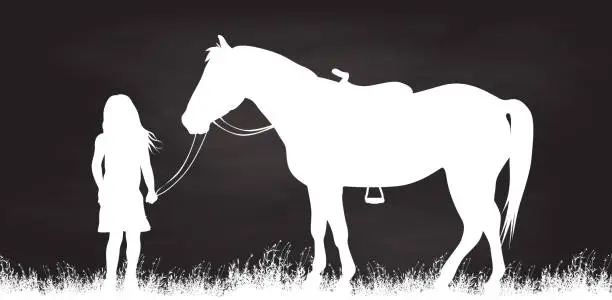 Vector illustration of Farm Girl Horse Companion