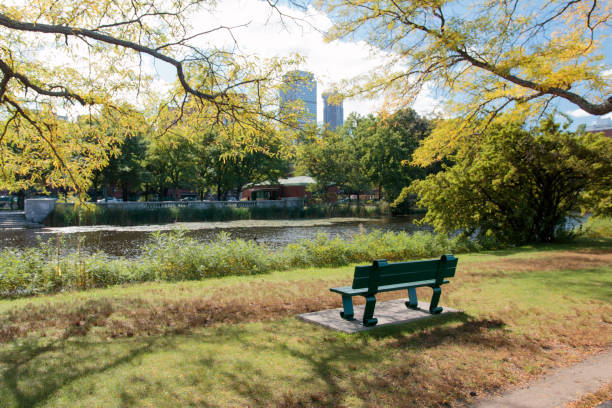 istock Bench in front of the Charles River 1053706790