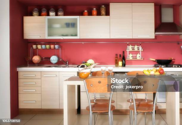 Close Up Wooden Domestic Kitchen Stock Photo - Download Image Now - Apartment, Appliance, Architecture