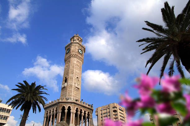 istock Close up old clock tower in Izmir,Turkey 1053708524