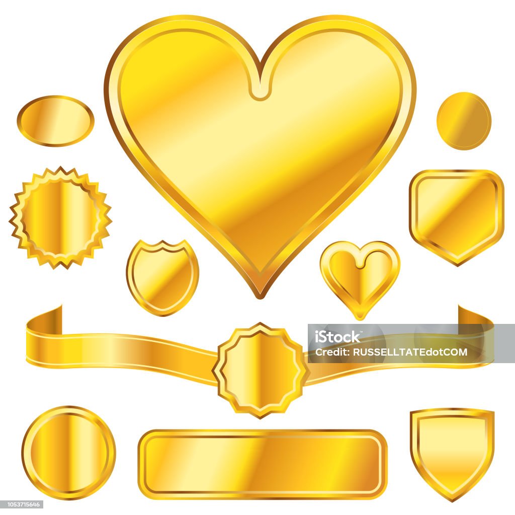 Golden charms Silky yellow ribbon elements on transparent background Gold - Metal stock vector