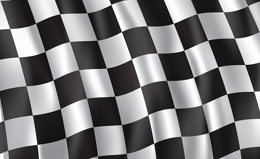 Car race or motorsport rally flag. Vector checkered 3D wavy pattern background of racing sport, bike or motocross competition, championship design
