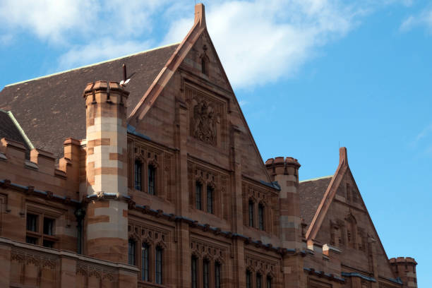 istock Neo-Gothic facade of sandstone building 1053755514
