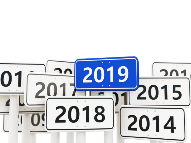 istock 2019 New year symbol on a road sign 1053758890