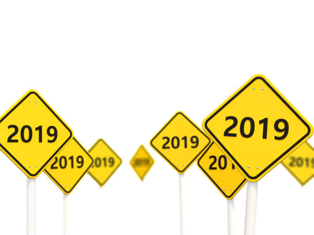 istock 2019 New year symbol on a road sign 1053759020