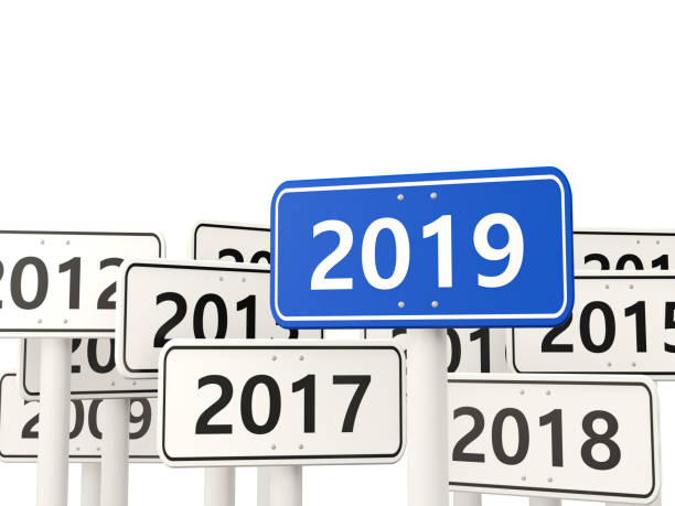 istock 2019 New year symbol on a road sign 1053759082