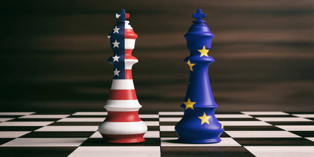 istock USA and EU flags on chess kings. 3d illustration 1053768442