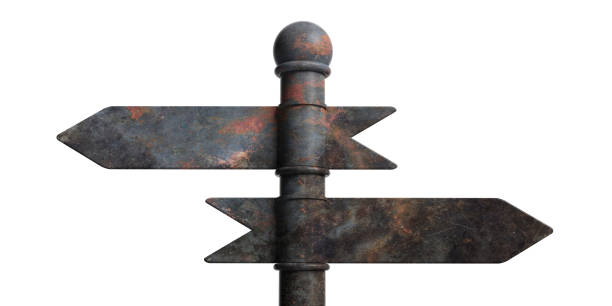 istock Metal pointer signposts on pole, isolated on white background. 3d illustration 1053768506