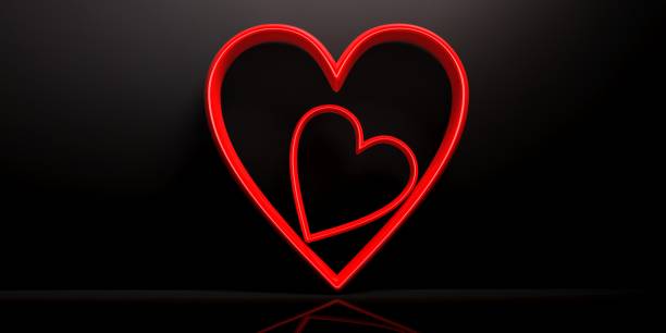 istock Valentine's day. Red joined hearts on black background. 3d illustration 1053769132
