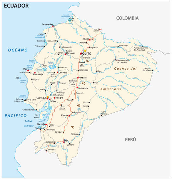 The republic of Ecuador road map. The republic of Ecuador road vector map. ecuador stock illustrations