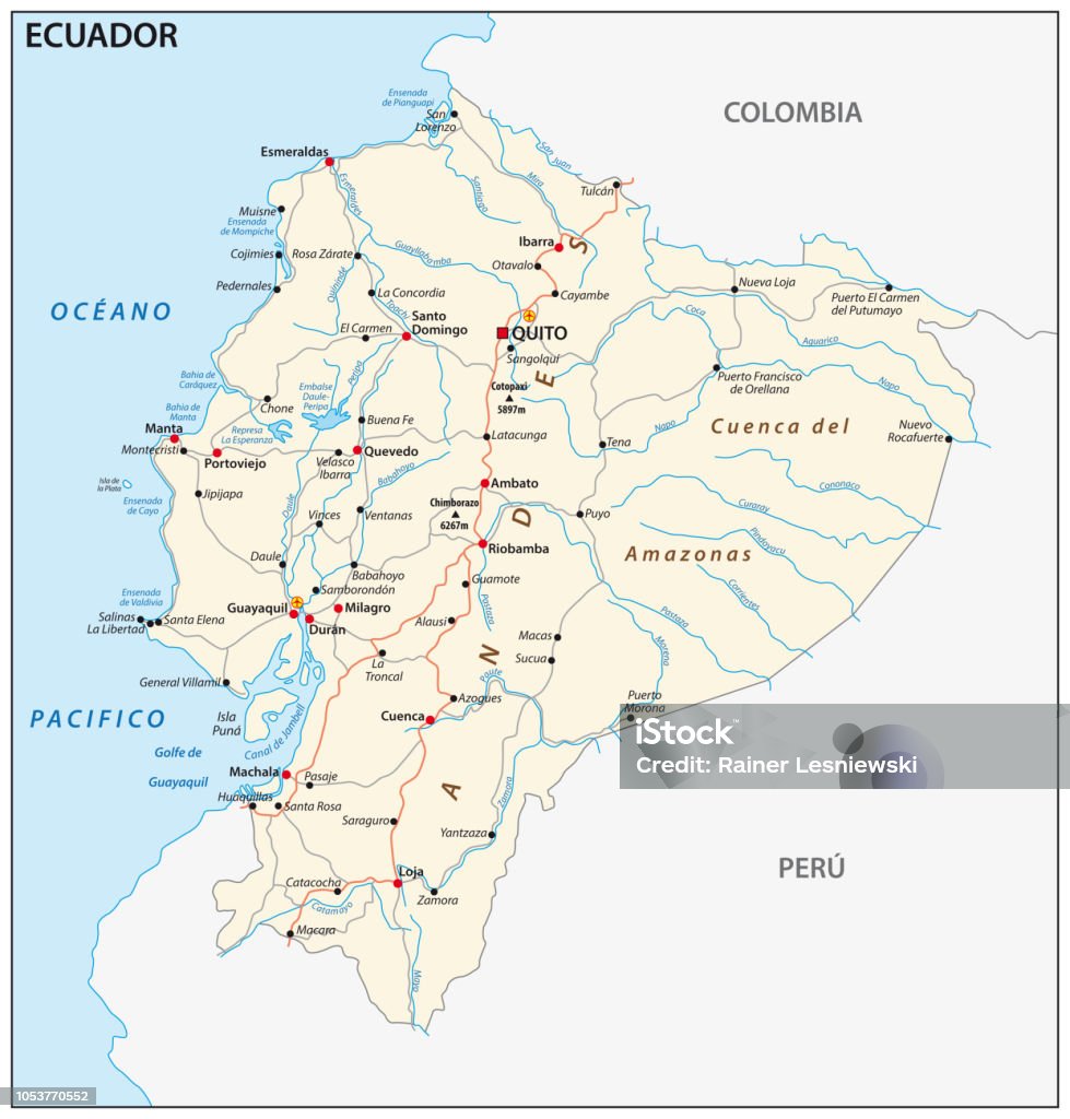 Bản Đồ Đường Bộ Cộng Hòa Ecuador Hình minh họa Sẵn có - Tải xuống ...