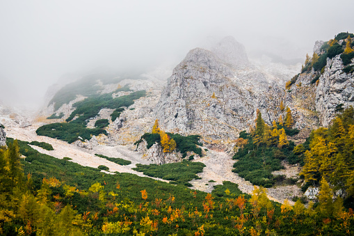 Foggy Austrian Alps in Autumn