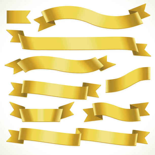 Yellow fold over ribbons Silky yellow ribbon elements ribbon flow stock illustrations