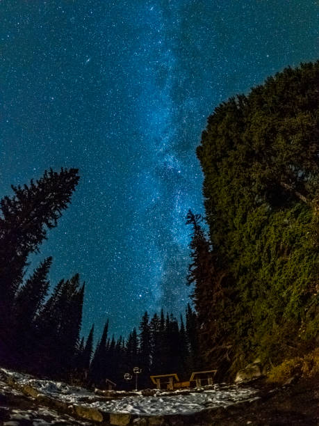 istock Emerald lake with illuminated cottage under milky way 1053777638