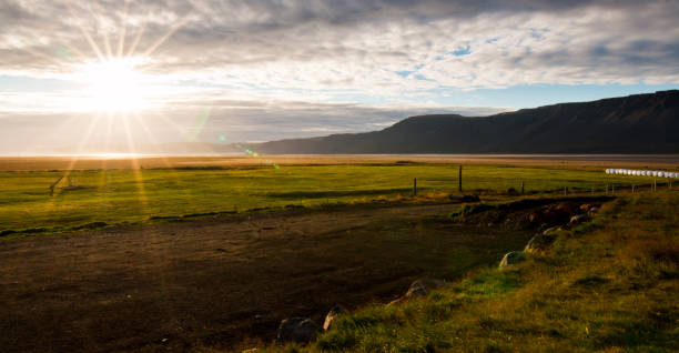 Icelandic Farm Sunset stock photo