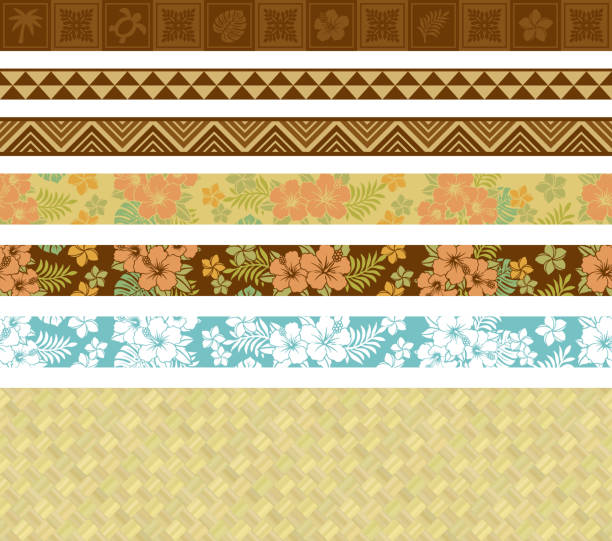 Hawaiian tropical frames and lines. summer tropical frames. background of lauhala. bamboo fabric stock illustrations