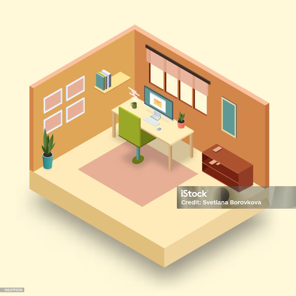 identificatie Ineenstorting Miniatuur Isometric 3d Model Of Office Or Home Workplace With Desk And Computer Stock  Illustration - Download Image Now - iStock
