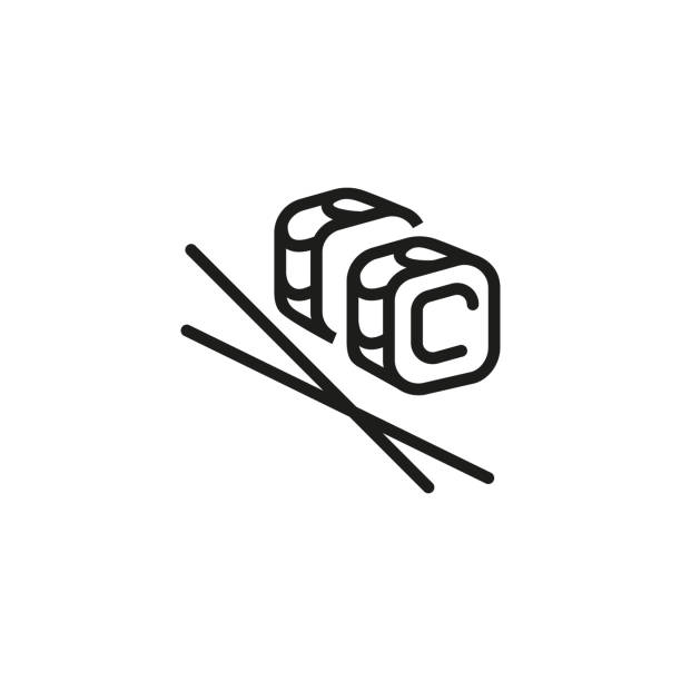 Maki line icon Maki line icon. Chopsticks, sushi, Asian food. Seafood concept. Can be used for topics like restaurant menu, Japanese cuisine, Japan japanese food icon stock illustrations