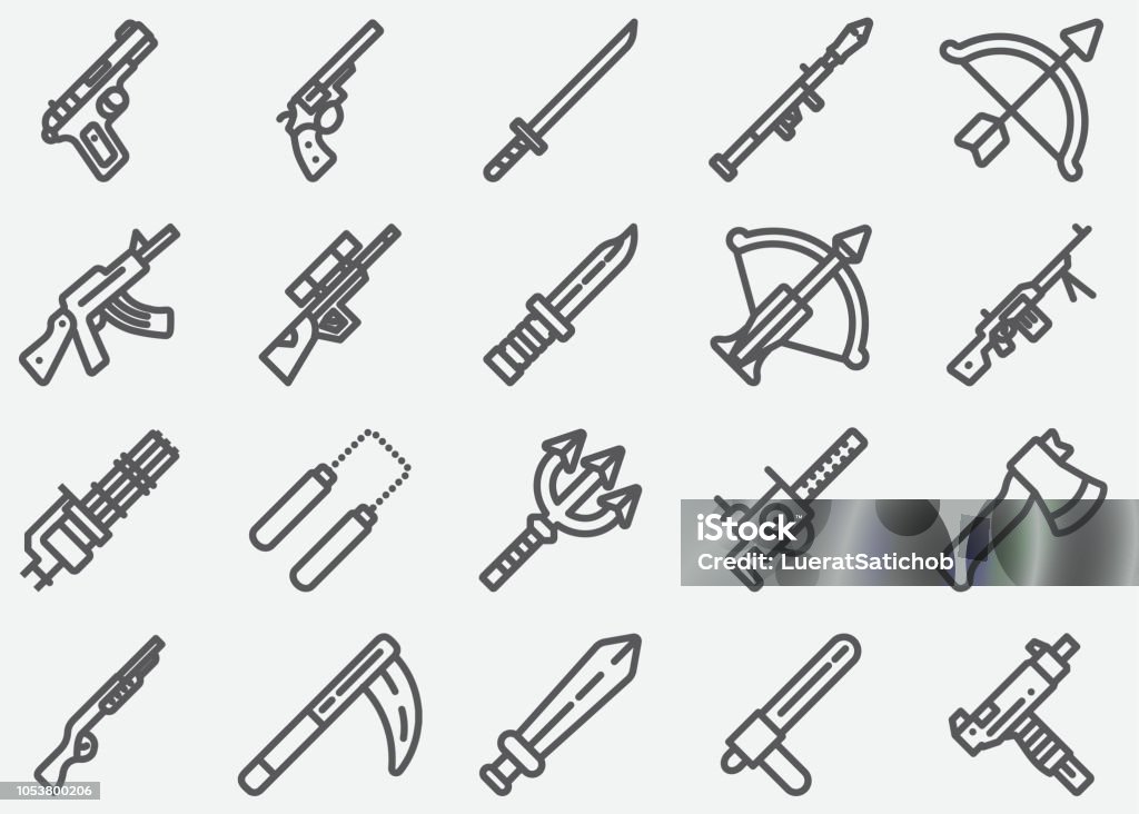 Weapons Line Icons Icon Symbol stock vector